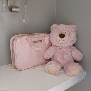 Vince Camuto Pink Hanging Toiletry Bag With Curlers And Aurora Teddy Bear Set